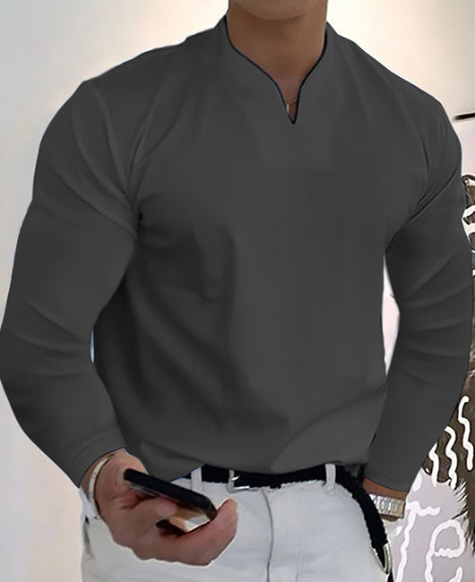 Plain Notch Collar Long Sleeve Casual Shirt
