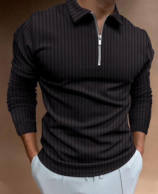 Lapel Collar Ribbed Polo Shirt