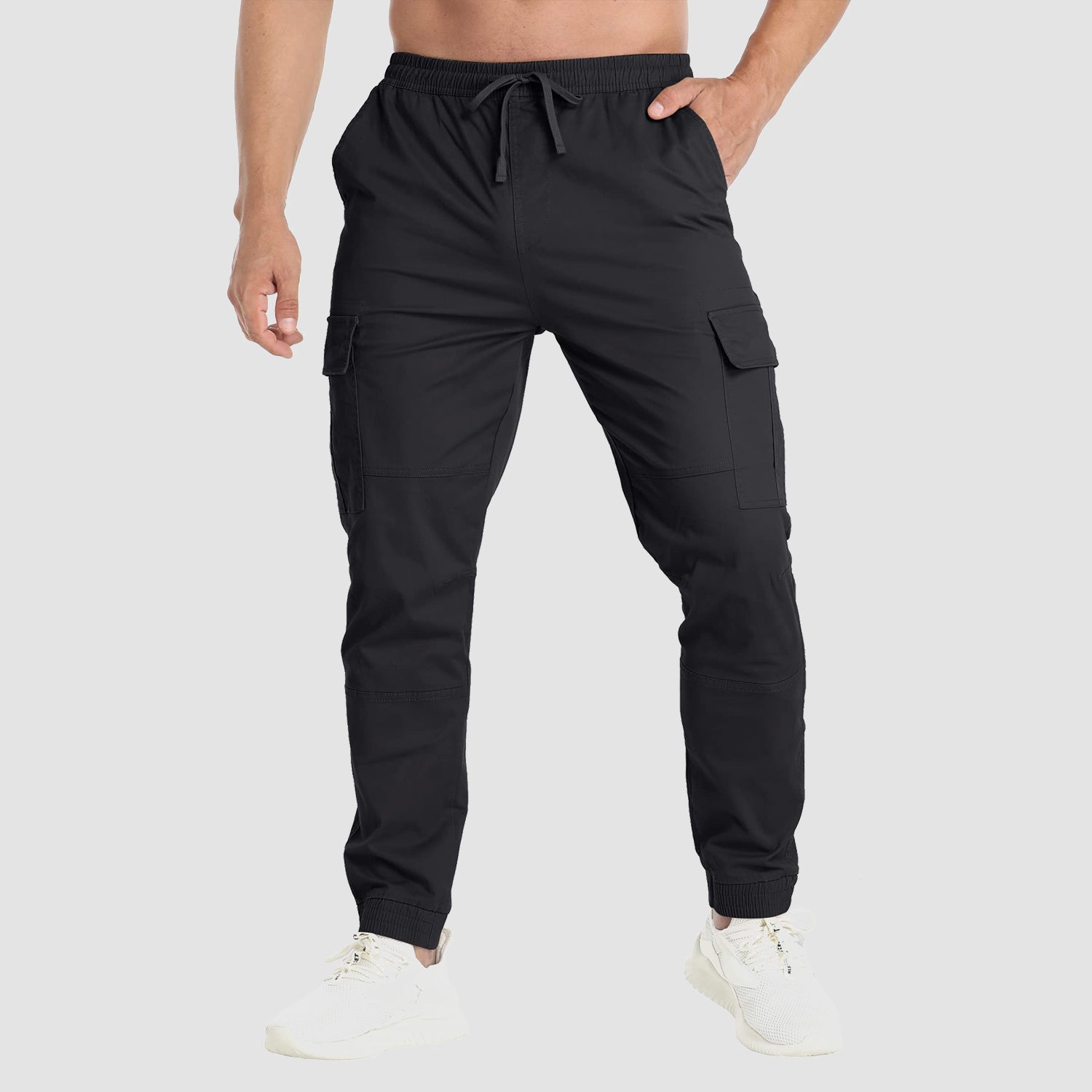Men's Cargo Pants Elastic Waist Hiking Ripstop Outdoor Casual Fishing Pant with 5 Pockets