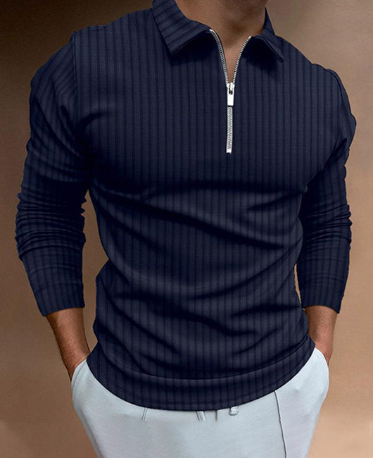 Lapel Collar Ribbed Polo Shirt