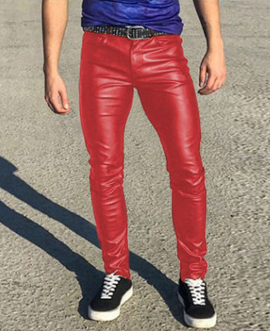 Casual Punk Stretch Leather Pants