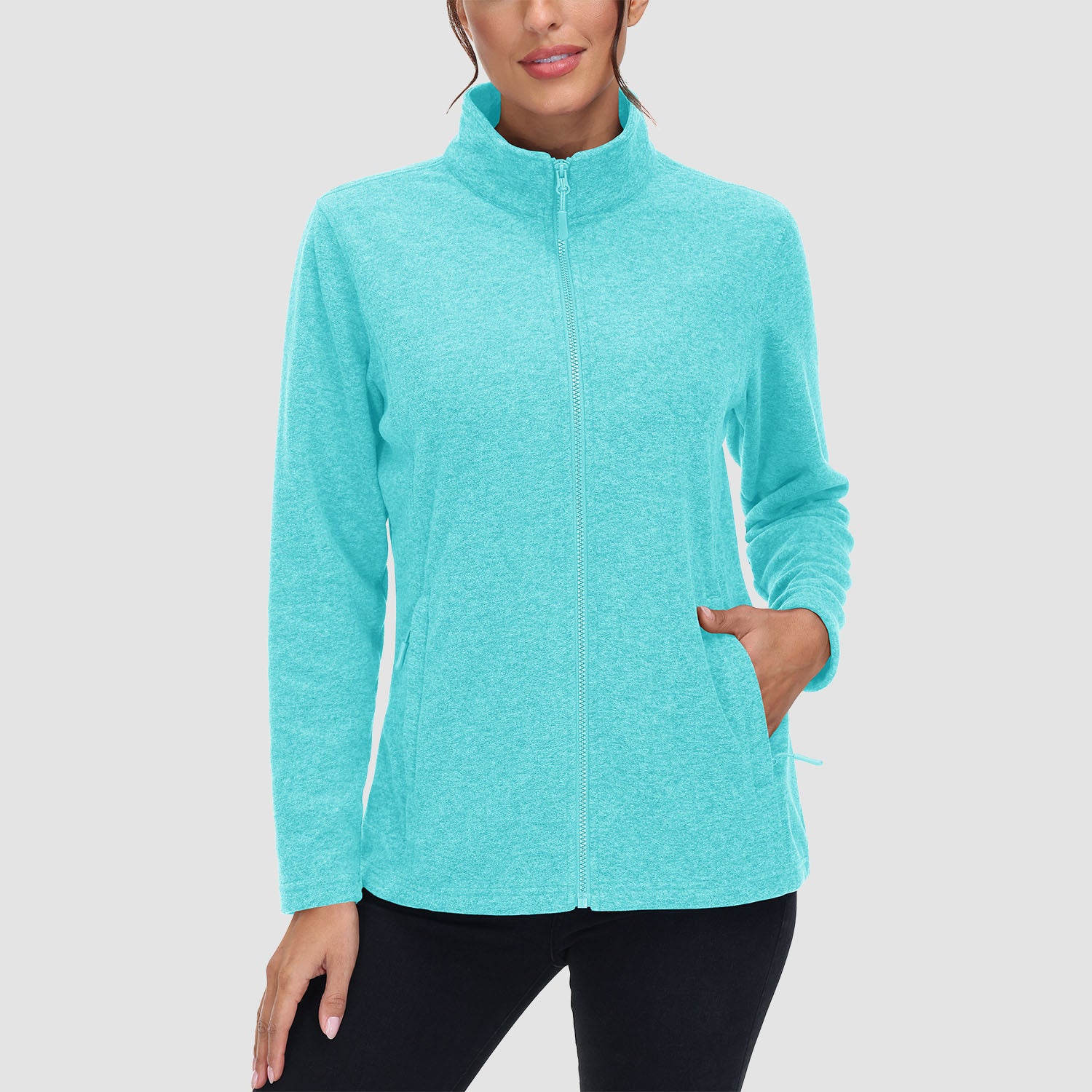 Women's Fleece Jacket Sweater Full Zip Up Coat With Zipper Pockets Warm