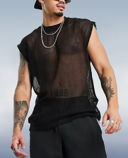 Casual Plain Crew Neck Hollow Loose Breathable Tank Top