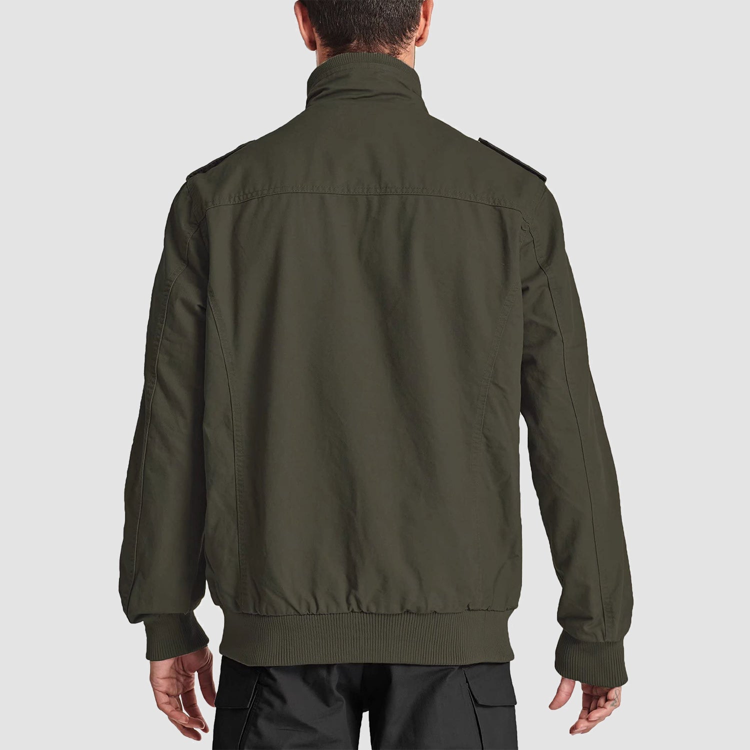 Men's Casual Jacket Lightweight Tactical Cargo Jackets Stand Collar Combat Jacket