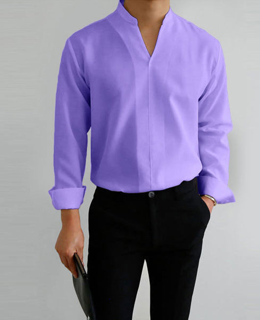 Stand Collar Long Sleeve Solid Shirt