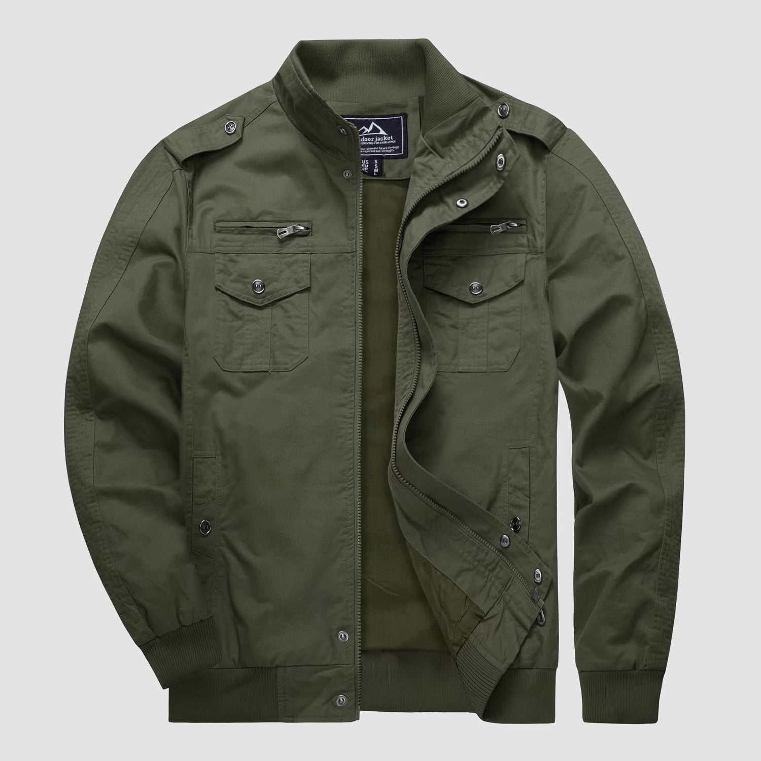 Men's Casual Jacket Lightweight Tactical Cargo Jackets Stand Collar Combat Jacket