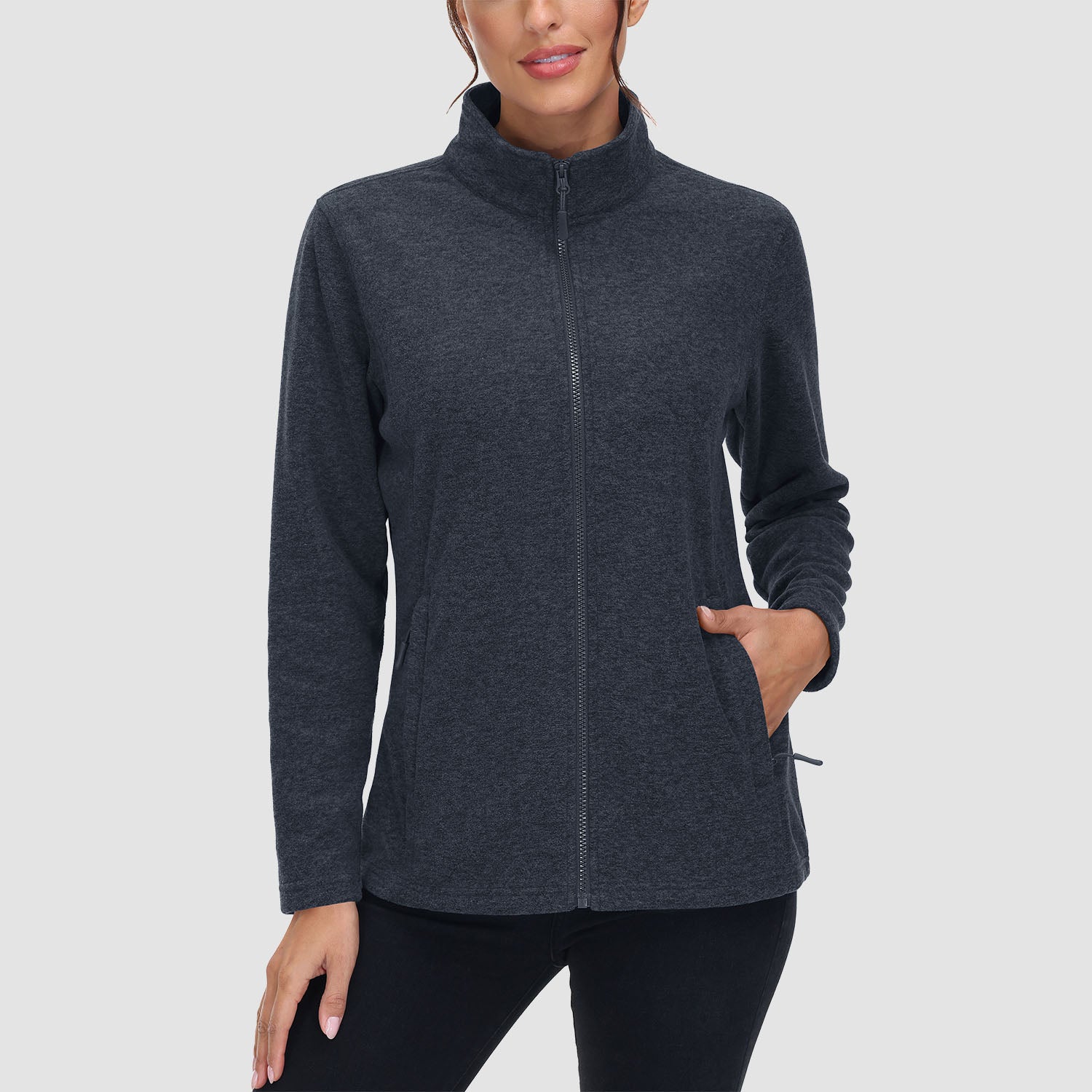 Women's Fleece Jacket Sweater Full Zip Up Coat With Zipper Pockets Warm
