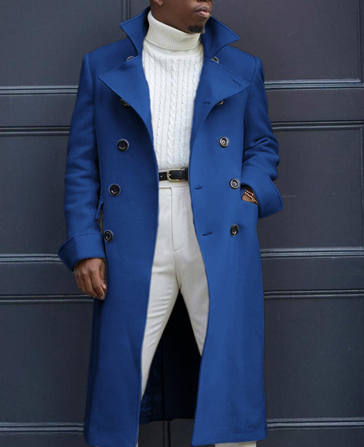 Double Breasted Pocket Lapel Collar Solid Coat