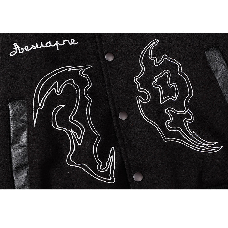 The Vimiaparty Symbol Embroidery PU Leather Stitching Jacket