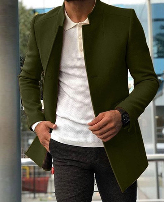 Solid Notch Neck Buttoned Coat