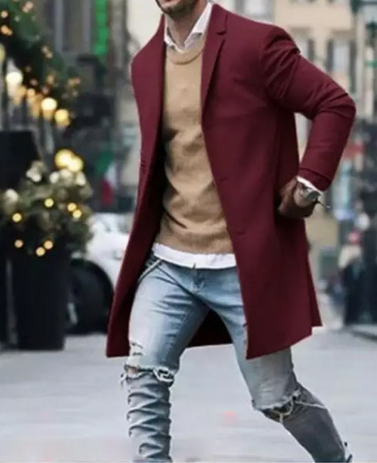 Notch Collar Single Breasted Slim Overcoat