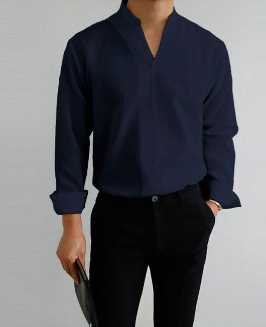 Stand Collar Long Sleeve Solid Shirt