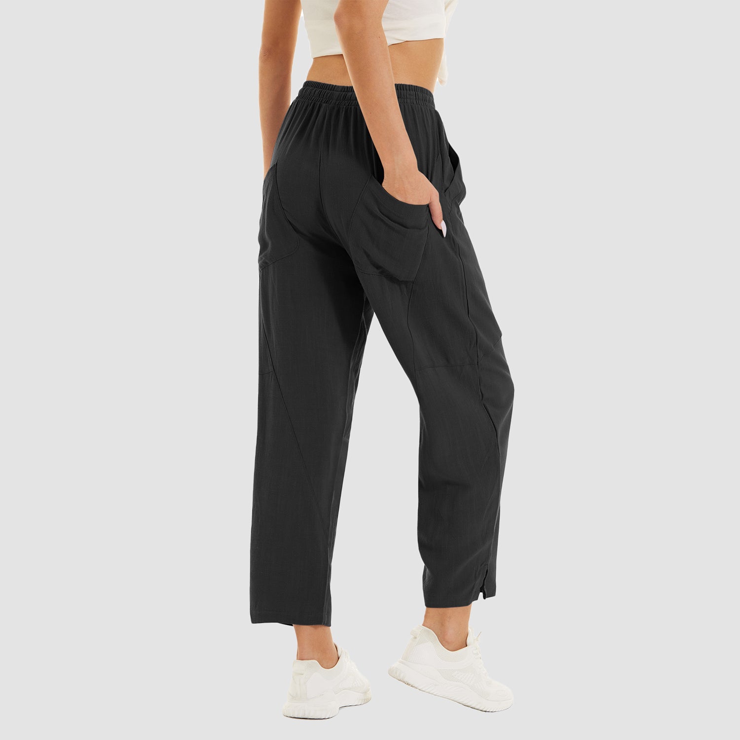 Women's Cotton Linen Pants High Waisted Summer Casual Pants Drawstring with 4 Pockets