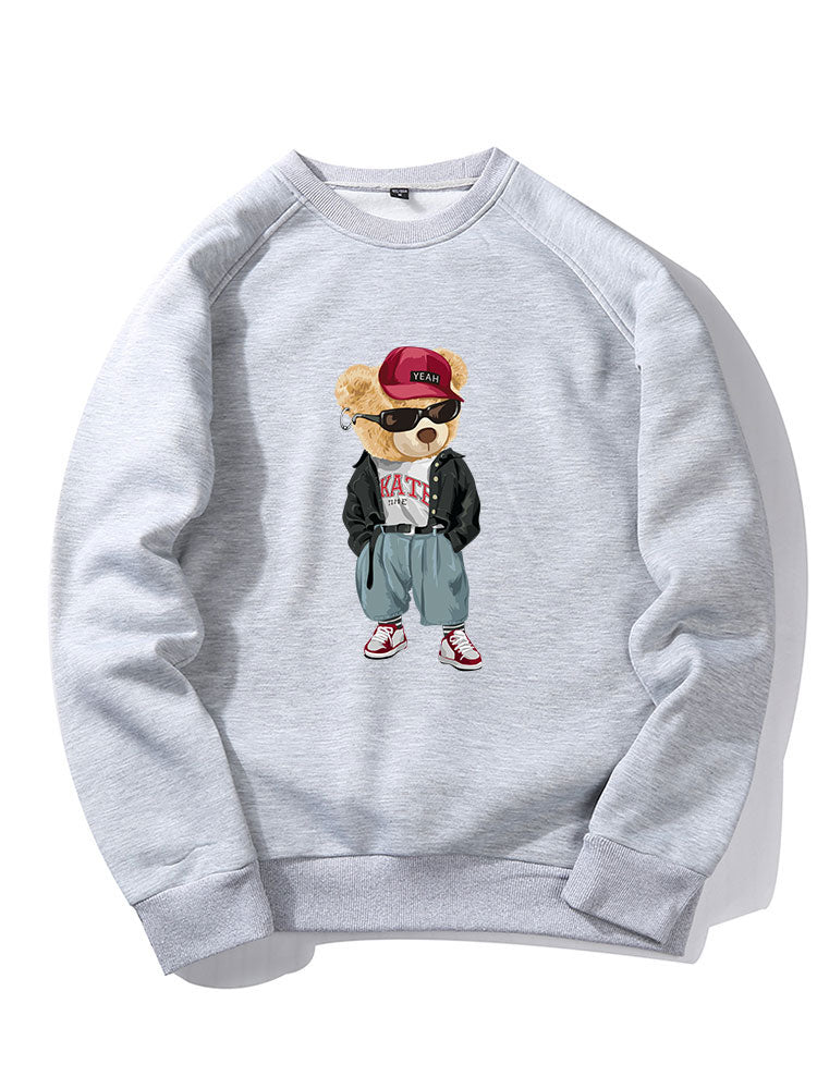 Hip Hop Style Bear Print Raglan Sleeve Sweatshirt