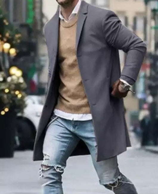 Notch Collar Single Breasted Slim Overcoat