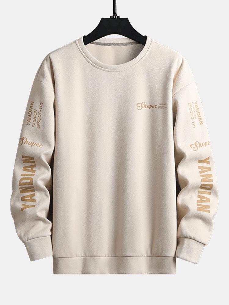 Letter Print Suede Crew Neck Sweatshirt