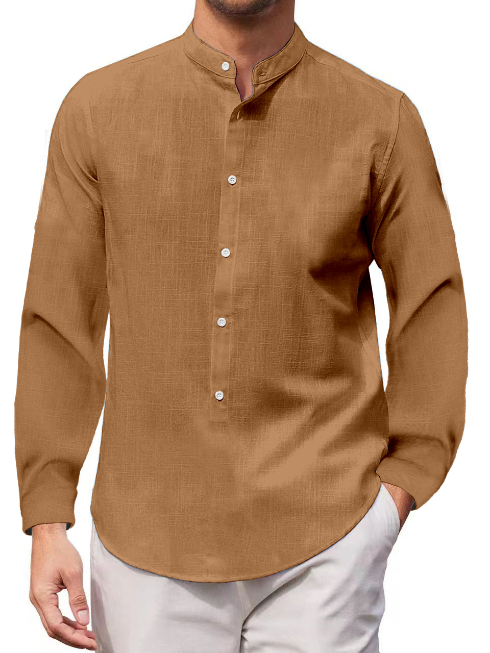 Men's Cotton Linen Casual Vacation Long Sleeve Shirt