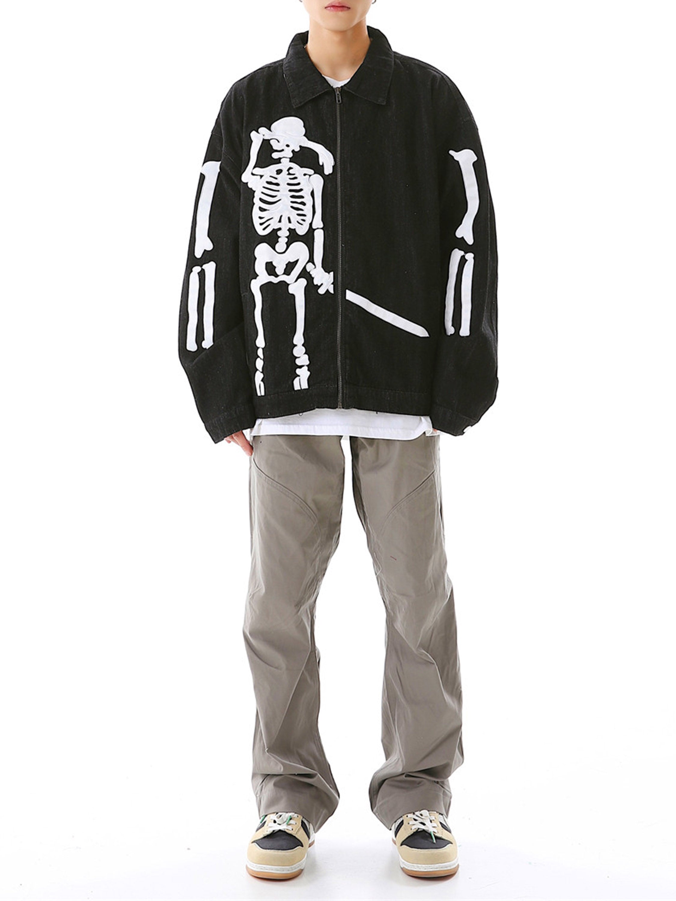 The Vimiaparty European And American Personalized Skull And Bone Embroidered Denim Jacket