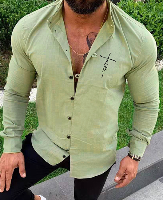 Fashion Stand Collar Plain Long Sleeve Slim Fit Casual Shirt