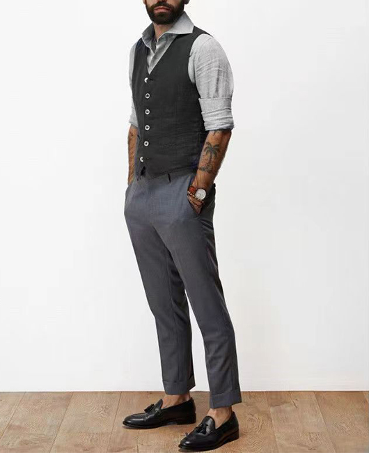 Casual Plain Single Breasted Cotton Blazer Vest