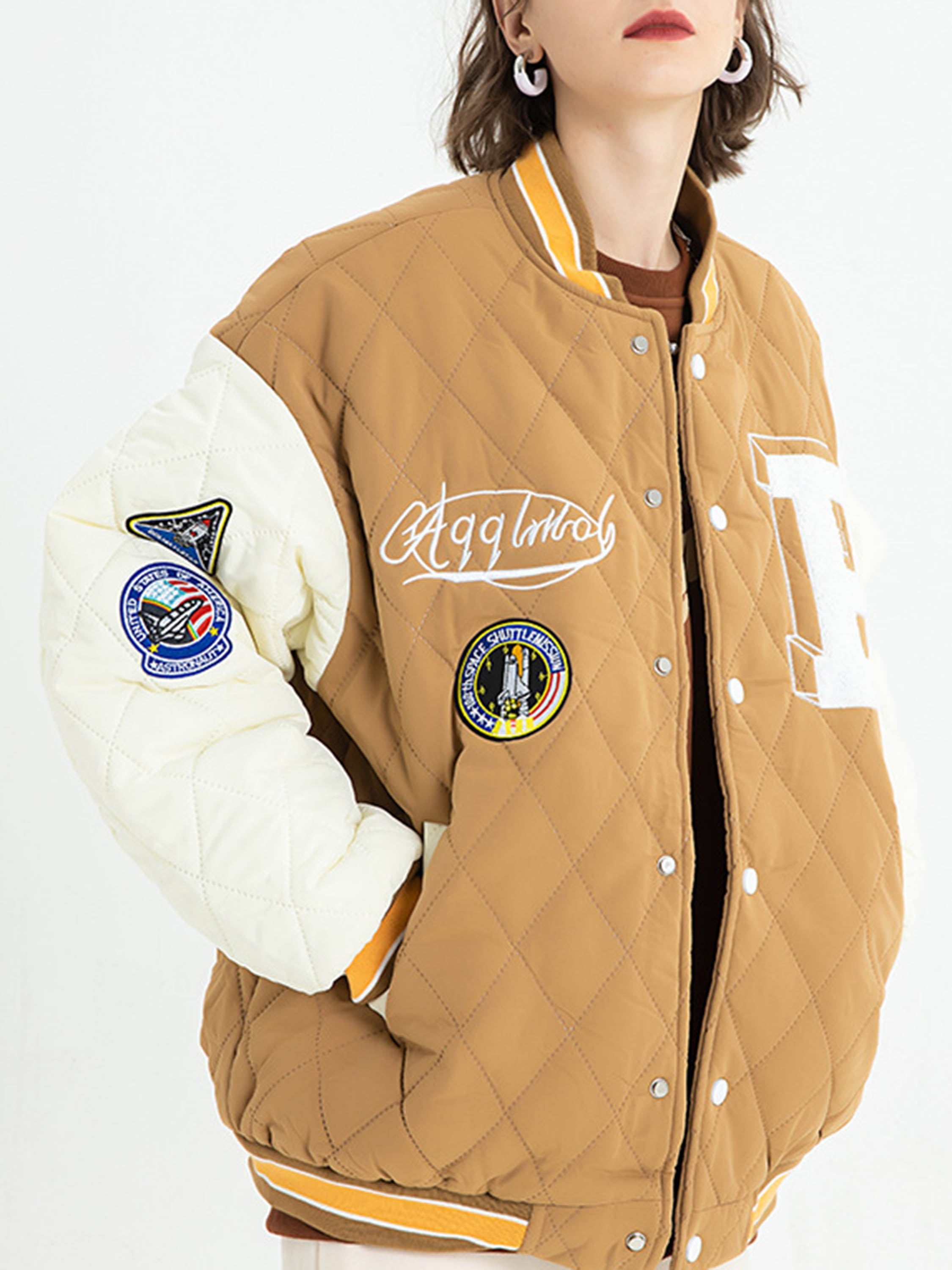 The Vimiaparty American Style Compound Velvet Check Thickened Cotton Baseball Suit Jacket